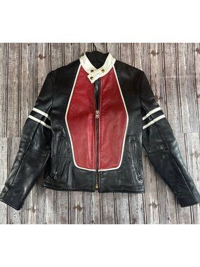 Vanson RJV Leather Biker Jacket Size 36 Black Red White Vintage Rider